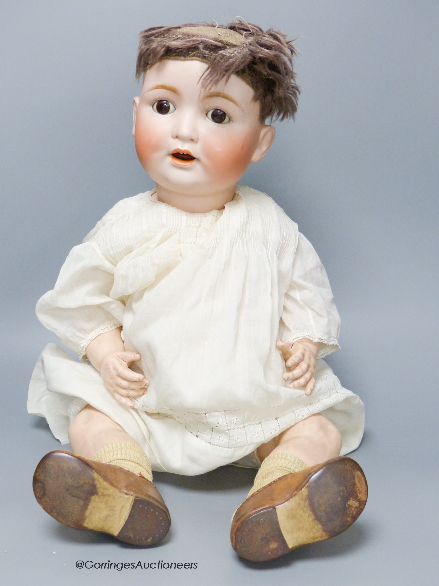 A German bisque headed doll, by Catterfelder Puppenfabrik marked CP58